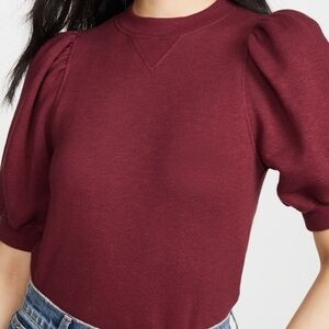 Ulla Johnson Puff Sleeve Sweatshirt Burgundy Cotton Feminine Casual Size M